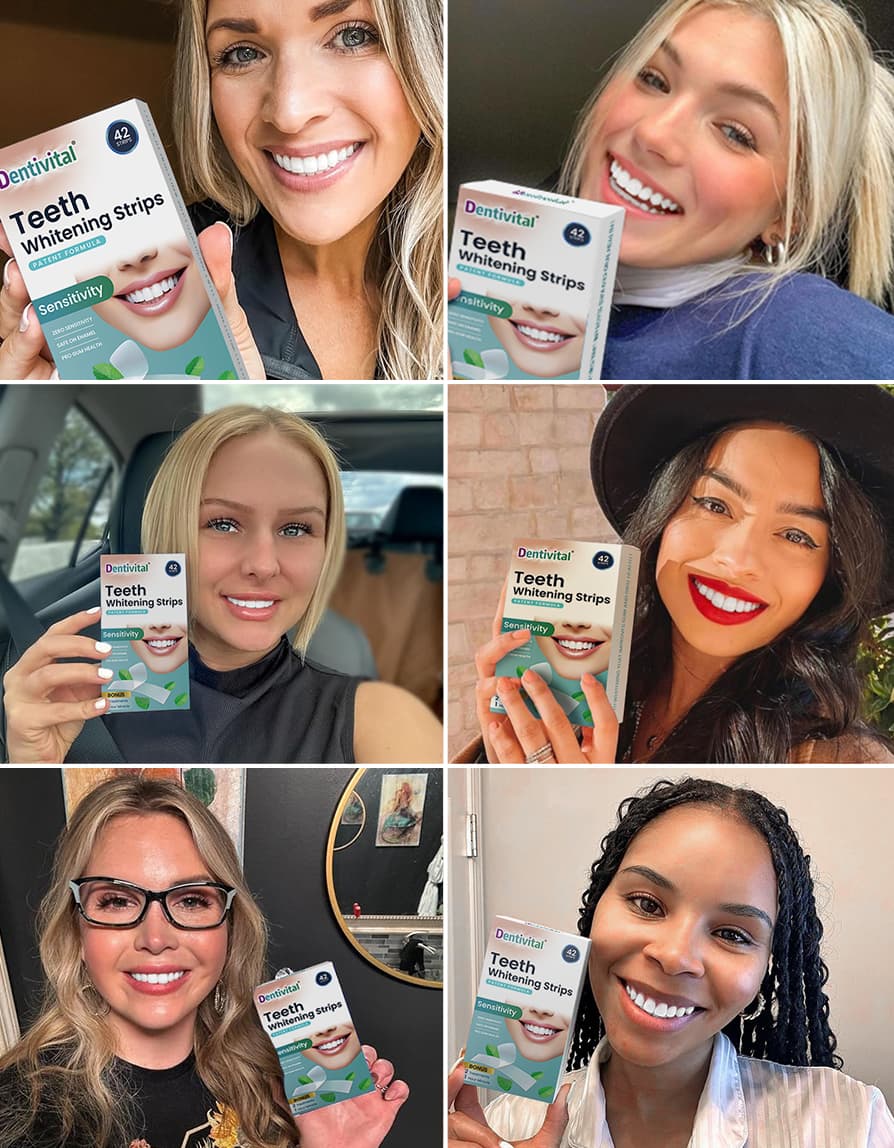 Dentivital customers holding the whitening strips